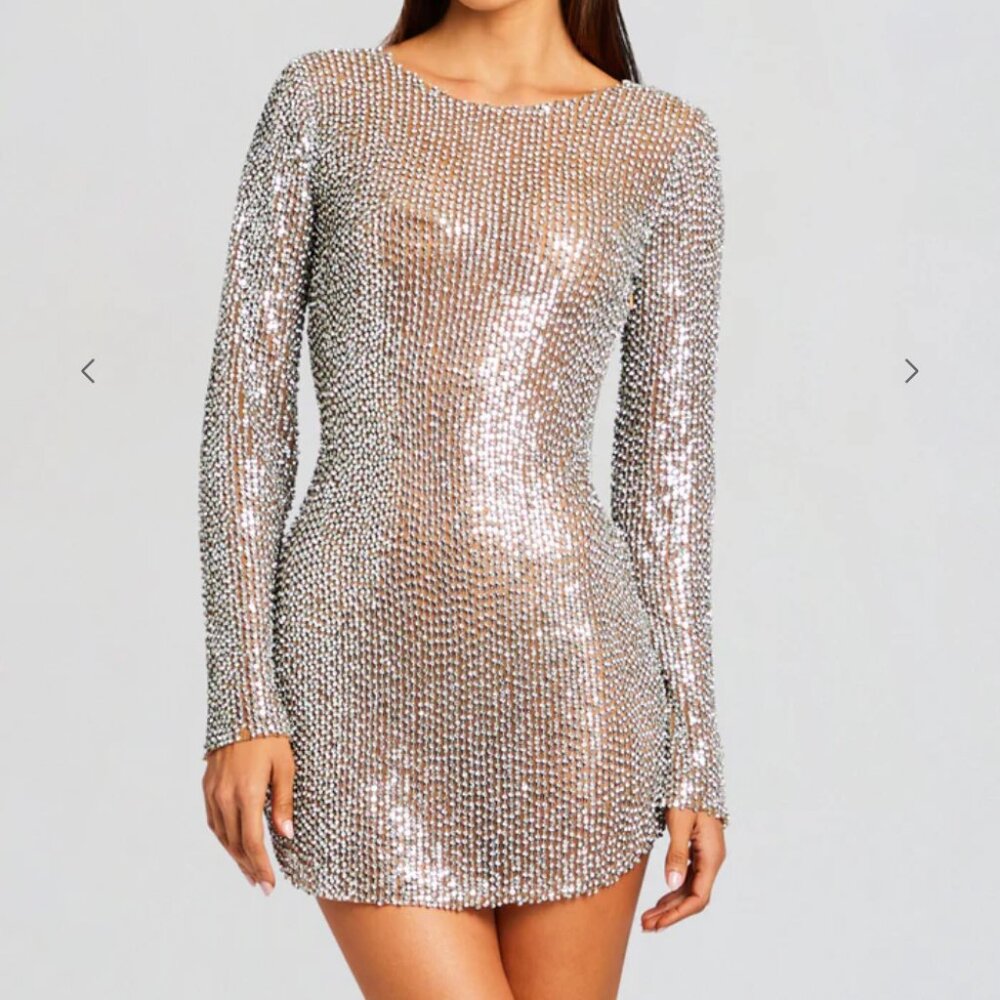 Retrofete Metallic Silver Mini Dress